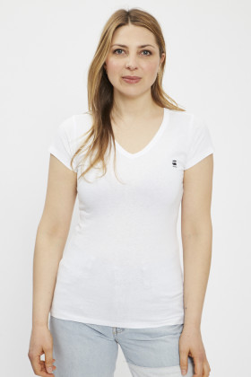 T-shirt slim col V blanc