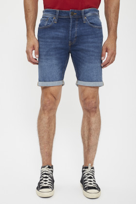 Short à revers bleu denim homme