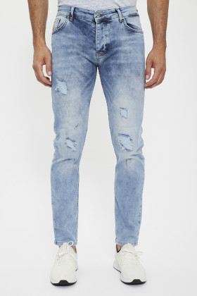 Jeans déchiré regular bleu délavé homme