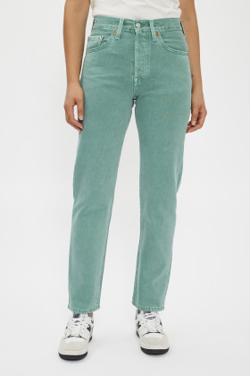 Jeans 501 droit cropped en coton vert femme