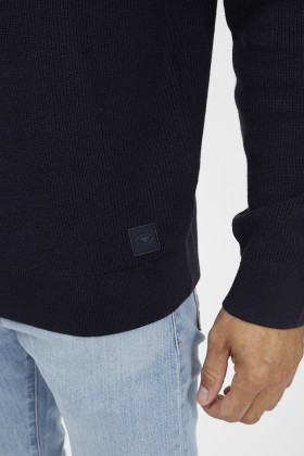 Pull col zippé bleu marine coton mélangé homme