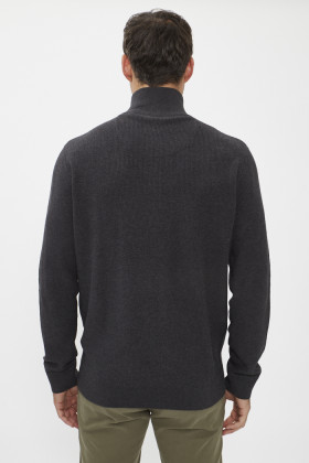 Pull col zippé anthracite coton mélangé homme