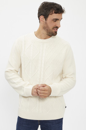 Pull coloris crème maille torsadée homme