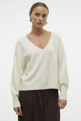 Pull col V beige clair femme