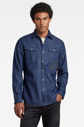 Chemise western en jean bleu foncé homme G-Star manches longues