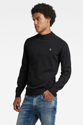 Pull noir classique sport Mock homme G-Star coupe droite manches longues