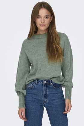 Pull col rond vert granité femme