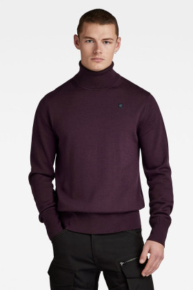 Pull col roulé en maille premium prune homme