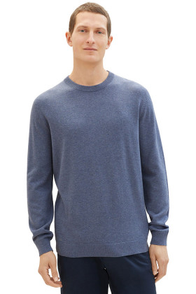 Pull basic col rond bleu indigo homme