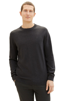 Pull basic col rond gris homme