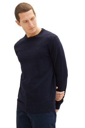 Pull basic col rond bleu marine homme