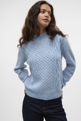 Pull maille torsadée bleu allure femme