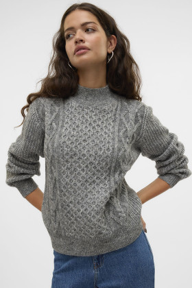 Pull maille torsadée gris femme