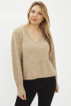 Pull col V profond beige