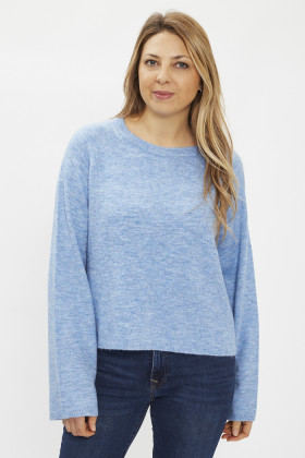 Pull en maille Jupiter bleu col rond femme