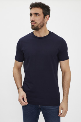 T-shirt slim bleu marine en coton et élasthanne