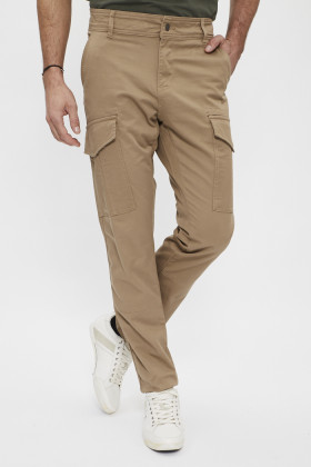 pantalon cargo camel coton et élasthanne homme