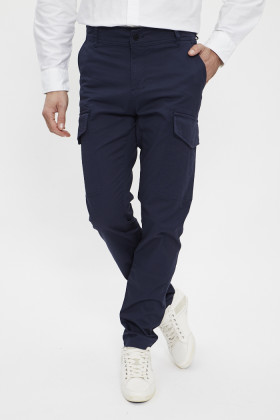 pantalon cargo bleu marine coton et élasthanne homme