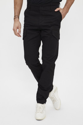 pantalon cargo noir coton et élasthanne homme