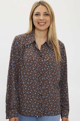 Blouse marron au motif fleural