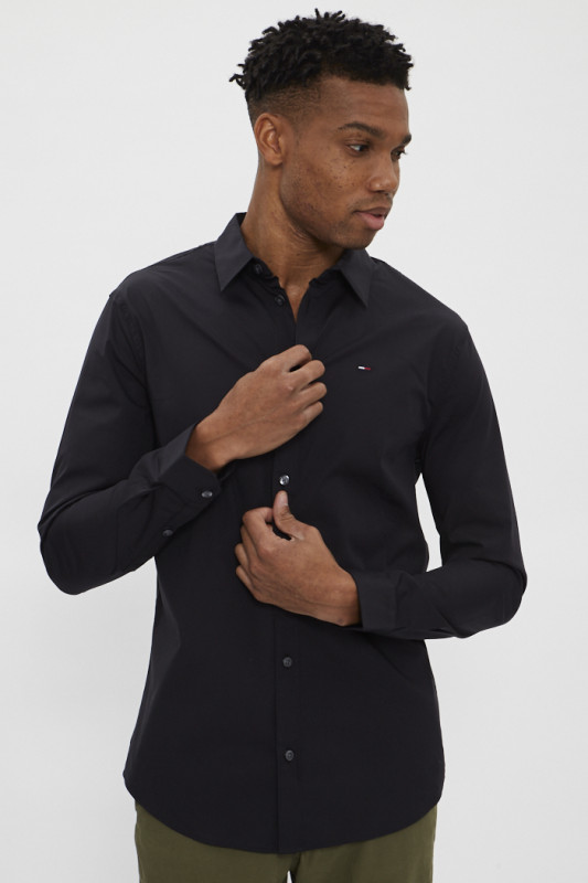 Chemise noire slim coton extensible homme Tommy Hilfiger Destock jeans