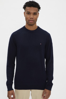 Pull bleu marine coton cachemire homme manches longues