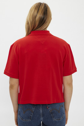 Polo rouge manches courtes à écusson femme Tommy Hilfiger en coton