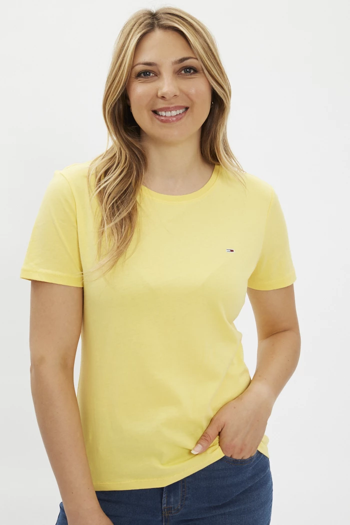 T shirt jaune en coton biologique femme Tommy Hilfiger Destock Jeans