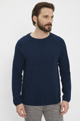 Pull en maille col rond bleu marine